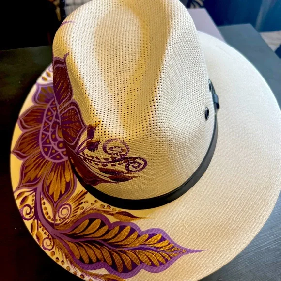 Hand-Painted Purple and Gold Hat - Picture 2 of 2